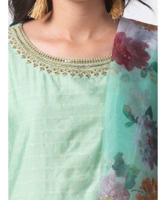 Ethnicity Linen Slub Silk Straight Aqua Skd 5