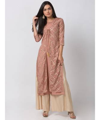 Ethnicity Polystaple A Line Pink Kurta 4