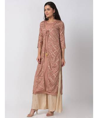 Ethnicity Polystaple A Line Pink Kurta 5