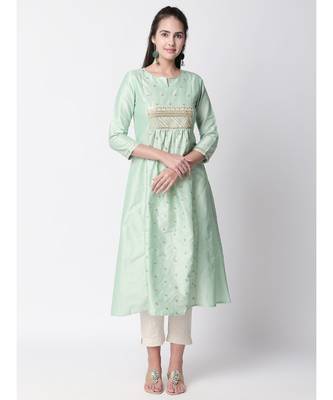 Ethnicity Polystaple A Line Sap Green Kurta 1