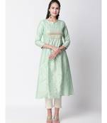 Ethnicity Polystaple A Line Sap Green Kurta