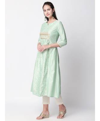 Ethnicity Polystaple A Line Sap Green Kurta 2