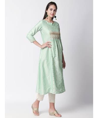 Ethnicity Polystaple A Line Sap Green Kurta 3