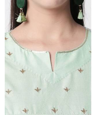 Ethnicity Polystaple A Line Sap Green Kurta 5