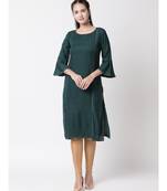 Ethnicity Rayon Flax Straight Forest Green Kurta