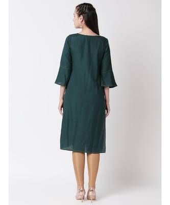 Ethnicity Rayon Flax Straight Forest Green Kurta 4