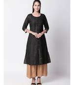 Ethnicity Polyster Slub Jari Straight Black Kurta