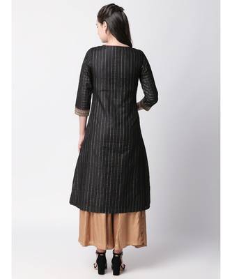 Ethnicity Polyster Slub Jari Straight Black Kurta 4