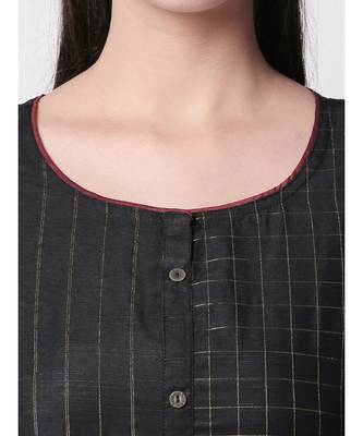 Ethnicity Polyster Slub Jari Straight Black Kurta 5