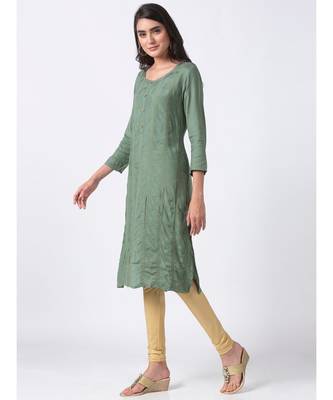 Ethnicity Viscose Shantoon Straight Sapgreen Kurta 3