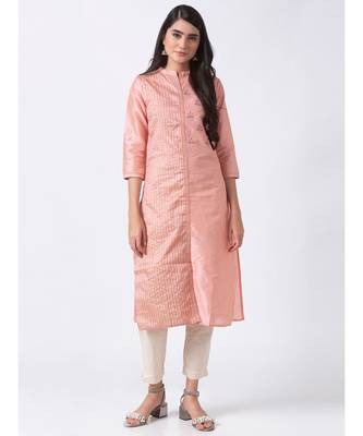 Ethnicity Poly Jacquard Straight Pink Kurta 1