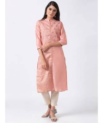 Ethnicity Poly Jacquard Straight Pink Kurta 2