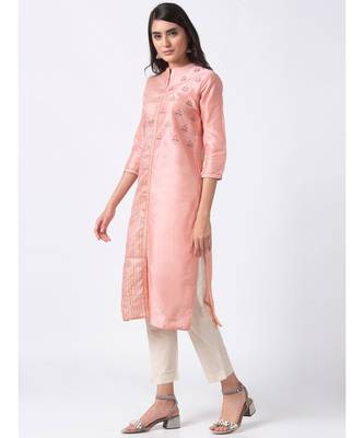 Ethnicity Poly Jacquard Straight Pink Kurta 3