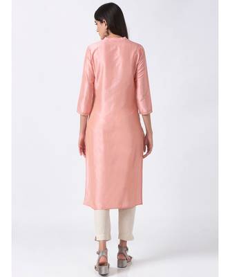 Ethnicity Poly Jacquard Straight Pink Kurta 5