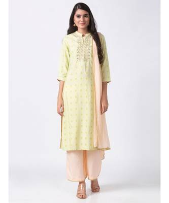 Ethnicity Chanderi Straight Green Skd 1