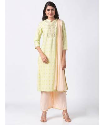 Ethnicity Chanderi Straight Green Skd 2