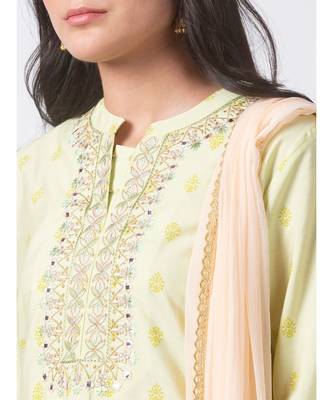 Ethnicity Chanderi Straight Green Skd 3
