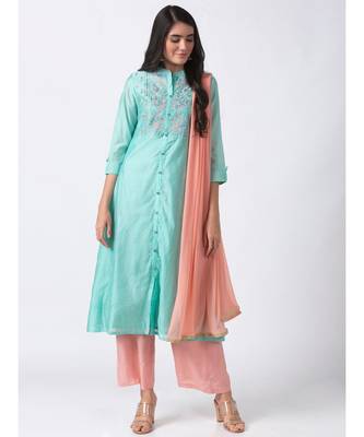 Ethnicity Chanderi Straight Sea Green Skd 1