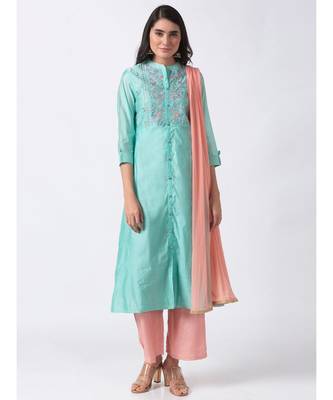 Ethnicity Chanderi Straight Sea Green Skd 2