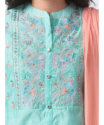 Ethnicity Chanderi Straight Sea Green Skd 3