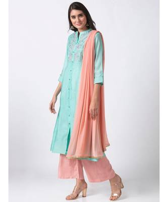 Ethnicity Chanderi Straight Sea Green Skd 4