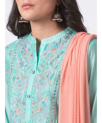 Ethnicity Chanderi Straight Sea Green Skd 5