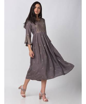 Ethnicity Viscose Shantoon Gathered Mauve Kurta 1