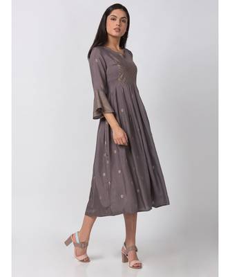 Ethnicity Viscose Shantoon Gathered Mauve Kurta 3