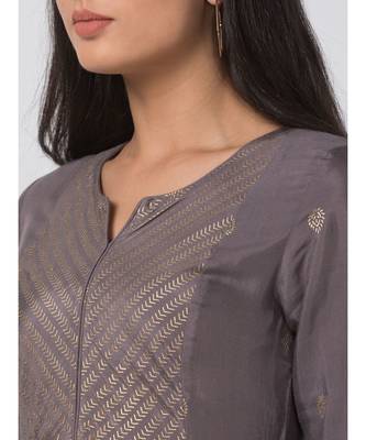 Ethnicity Viscose Shantoon Gathered Mauve Kurta 5