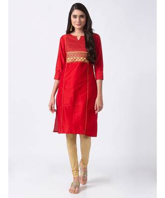 Ethnicity Polyester Straight Red Kurta 1