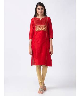 Ethnicity Polyester Straight Red Kurta 2