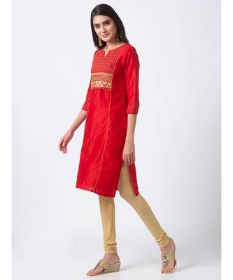 Ethnicity Polyester Straight Red Kurta 3