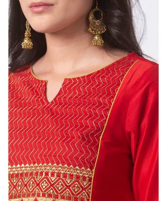 Ethnicity Polyester Straight Red Kurta 4