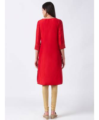 Ethnicity Polyester Straight Red Kurta 5