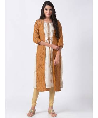Ethnicity Viscose Slub Straight Gold Kurta 1