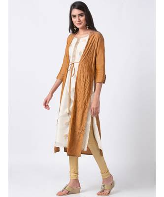 Ethnicity Viscose Slub Straight Gold Kurta 2