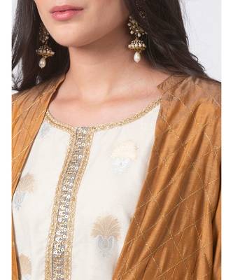 Ethnicity Viscose Slub Straight Gold Kurta 3