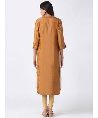 Ethnicity Viscose Slub Straight Gold Kurta 4