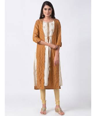 Ethnicity Viscose Slub Straight Gold Kurta 5