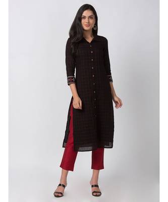Ethnicity Powerloom Straight Black Kurta 1