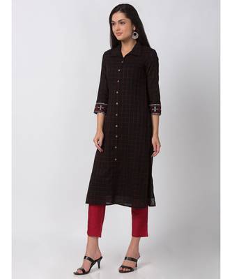 Ethnicity Powerloom Straight Black Kurta 4