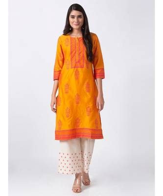Ethnicity Polystaple Straight Mustard Kurta 1