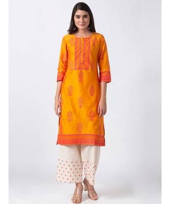 Ethnicity Polystaple Straight Mustard Kurta 2