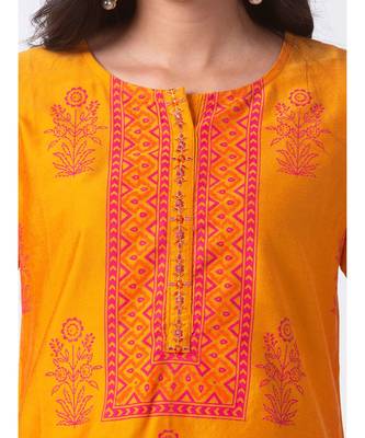 Ethnicity Polystaple Straight Mustard Kurta 3