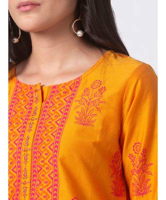 Ethnicity Polystaple Straight Mustard Kurta 5