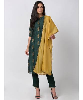Ethnicity Chanderi Straight Green Skd 1