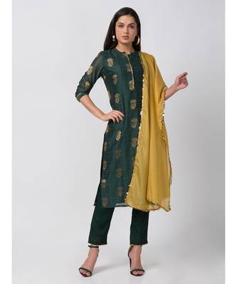 Ethnicity Chanderi Straight Green Skd 3