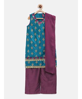 Ethnicity Polyester A Line Teal Skd 1