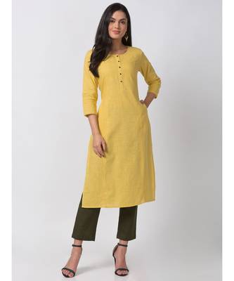Ethnicity Powerloom Straight Lemon Yellow Kurta 1