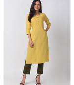 Ethnicity Powerloom Straight Lemon Yellow Kurta